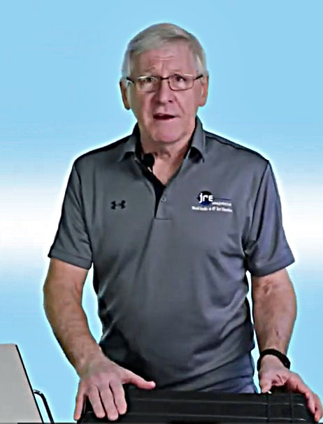 John Ramsey, Founder and Principal Engineer of JRE Test, at the bench with a JRE shielded enclosure